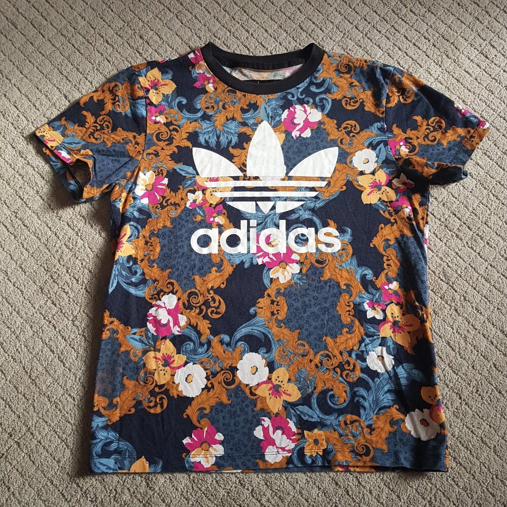Adidas Her Studio London Tee Floral Top  Short Sleeve Trefoil Logo Women XS